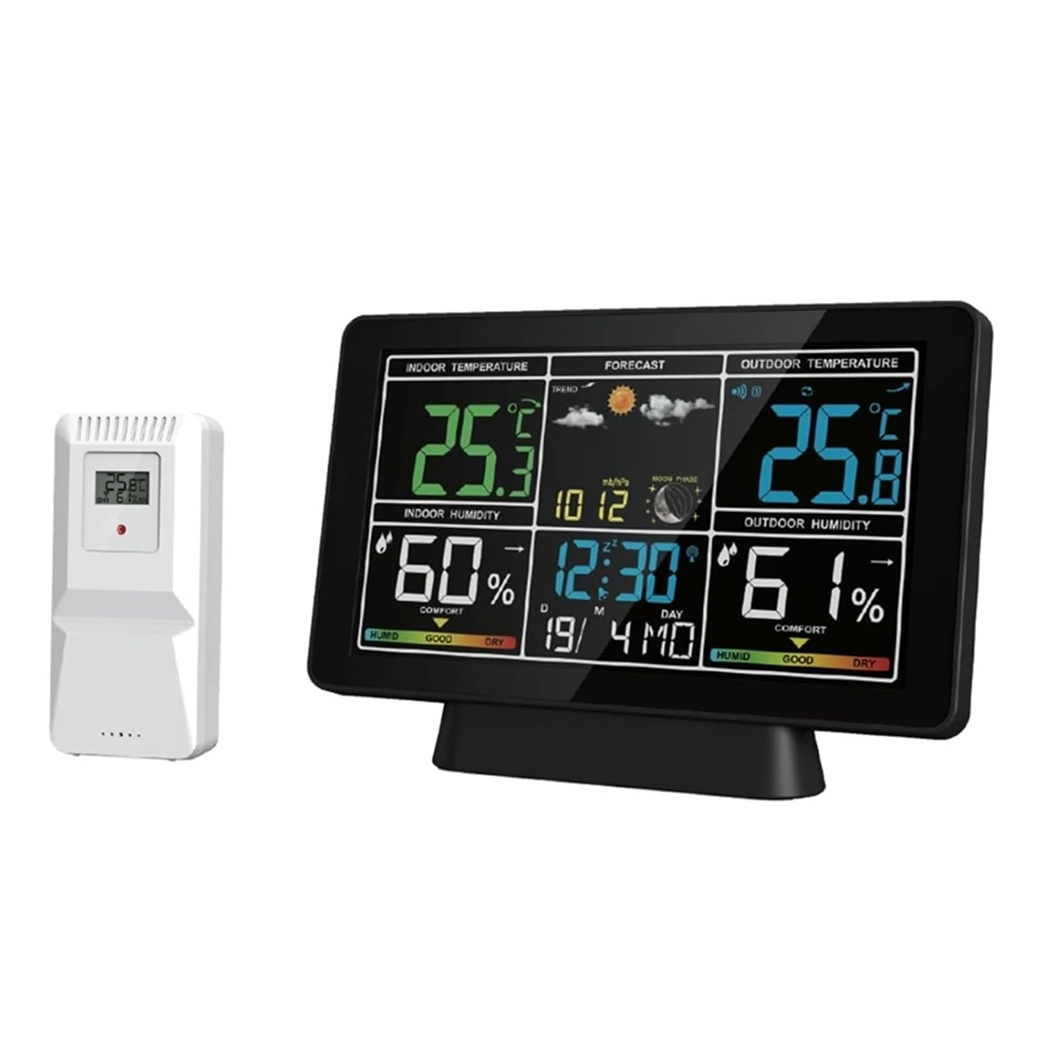 7.5" Color LCD Wireless Weather Forecast Station Digital Thermometer Hygrometer Trend Barometer Moon Phase Alarm Clock Calendar image number 1