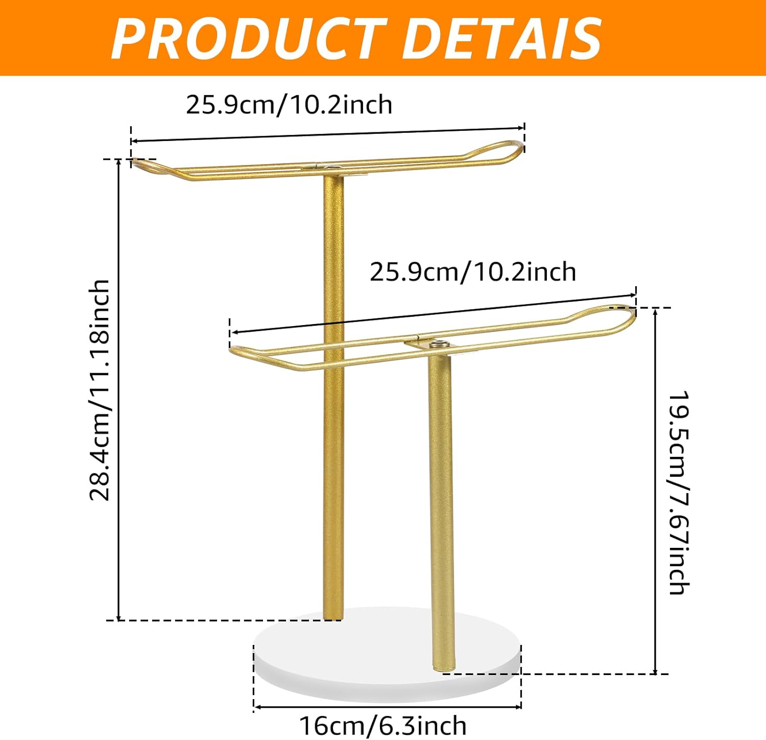 Headband Holder Organizer Metal, Hair Hoop Display Stand, Headband Organizer Storage with Base, Hair Accessories Display Rack, Bracelets Bangle Bedroom Storage Decor for Girls Women (Double Layer) image number 4