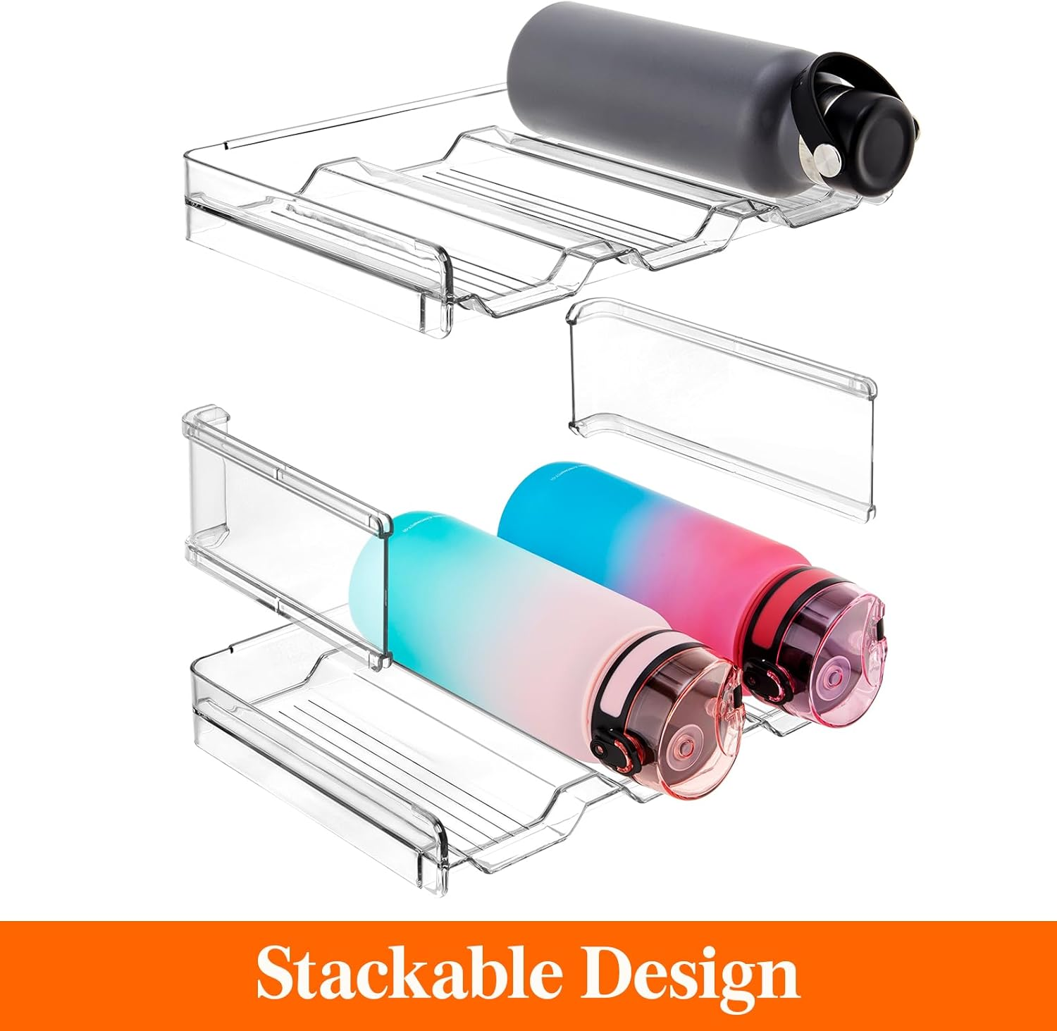 Lifewit Stackable Water Bottle Organiser for Cabinet, Water Bottle Holder, Kitchen Pantry Organization and Storage, Plastic Fridge Wine Racks, Tumbler Travel Mug Cup Holder, 2Pack, Hold 6 Bottles image number 3