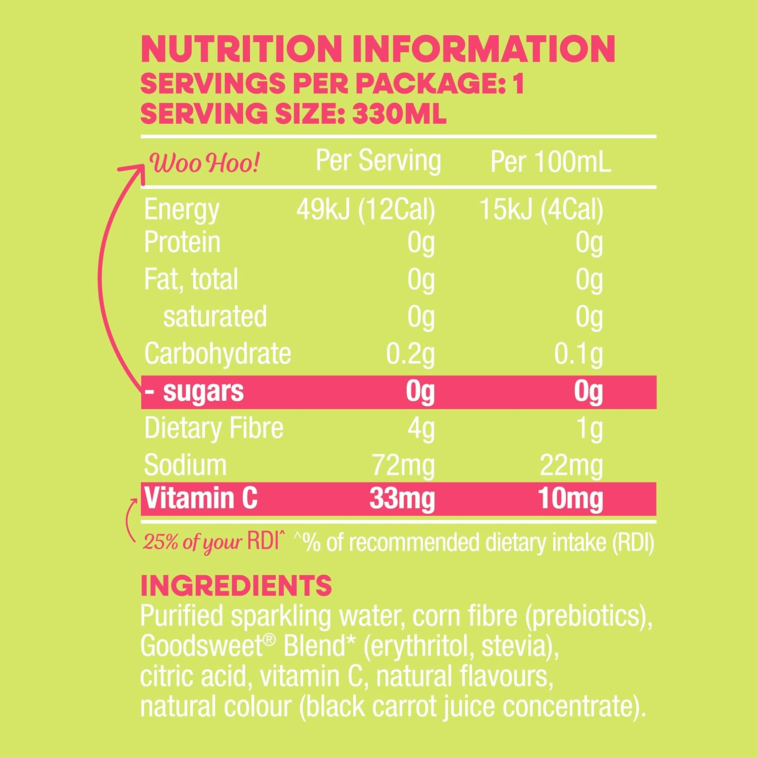 Nexba Better Soda &ndash; Raspberry Kiwi &ndash; All Natural Sugar Free &ndash; 24 X 330Ml Cans image number 1