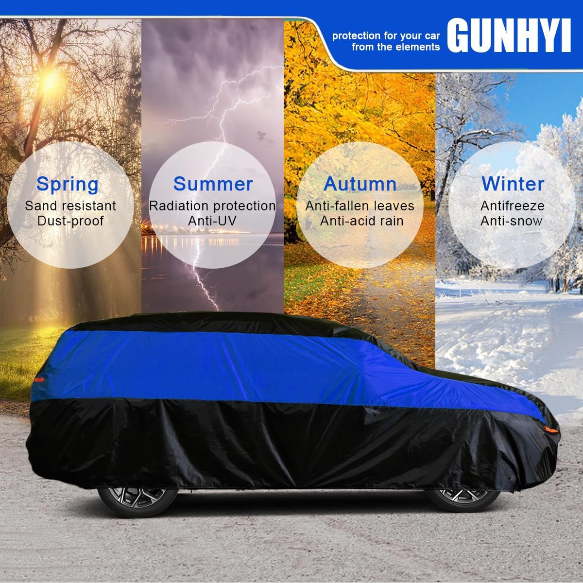 SUV Car Cover Waterproof Breathable, Outdoor Car Cover Rain Dust Sun UV Protection Universal Fit Qashqai,Volvo Xc40,Rangerover Evoque,Kia Sportage,Mini Countryman Etc. Fit Suv/4X4 (Up to 460Cm) image number 5