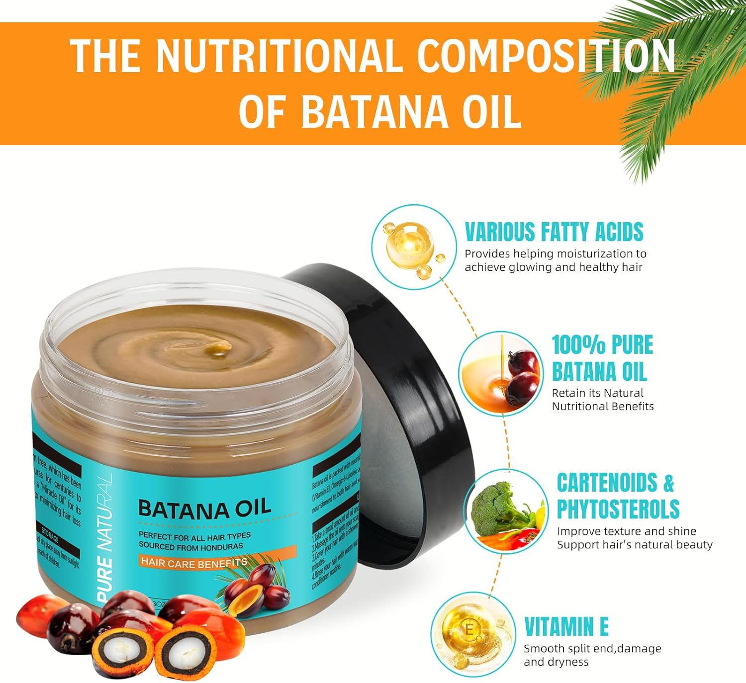 Organics Batana Oil for Hair Care, 100% Pure Raw Batana Masks Promotes Thicker, Stronger Hair, Unrefined Batana Oil for Men & Women-120Ml/4.3Oz(Hair Mask)