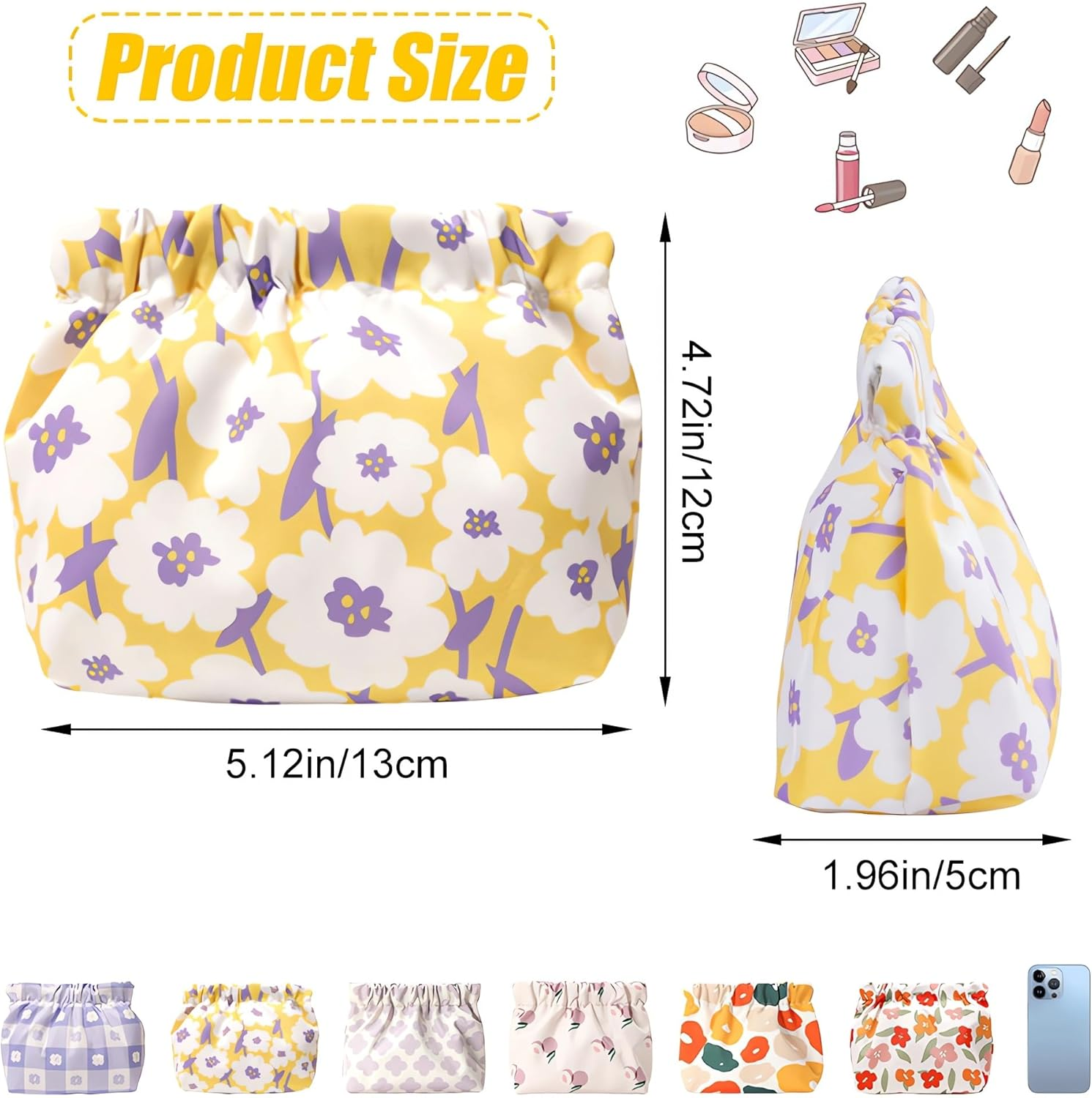 Pocket Cosmetic Bag, 6PCS Mini Makeup Bag for Purse, Waterproof Portable Cute Printed Travel Makeup Pouch, No Zipper Self-Closing Purse Organizer Bag for Lipstick Headphones Jewelry image number 4