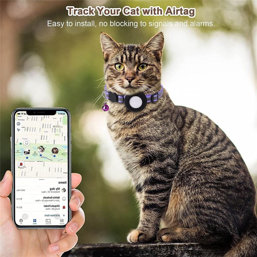Adjustable Cat Collar Reflective Small Pet Cat Collar Strap for Apple Air Tag AU - Blue image number 6