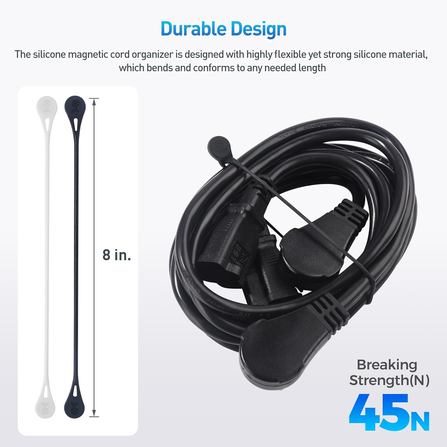 Cable Matters 20-Pack Silicone Magnetic Cable Ties (Magnetic Cord Ties, Magnetic Zip Ties/Cord Organizer) in Black and White