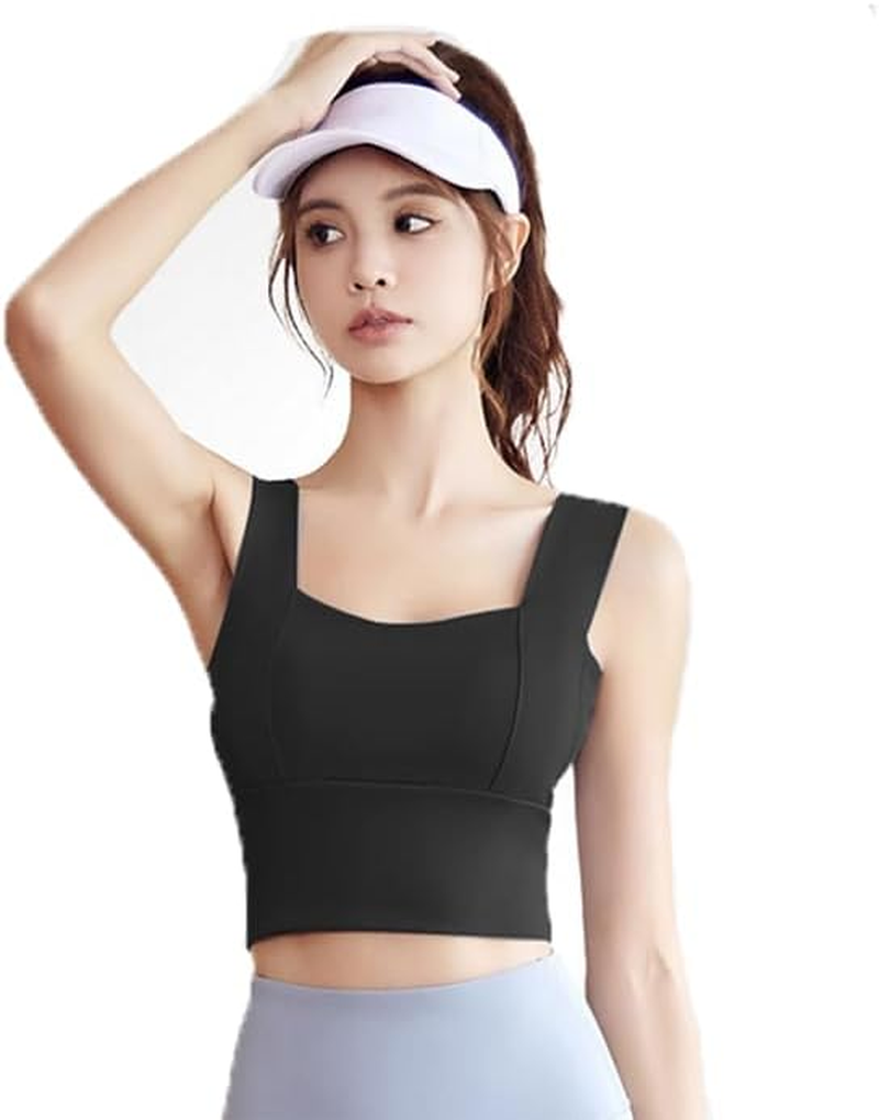 FLYTENG Wide Shoulder Strap Sports Bras for Women Racer Back Running Bra Workout Crop Tank Tops Longline Sports Bra Push Up