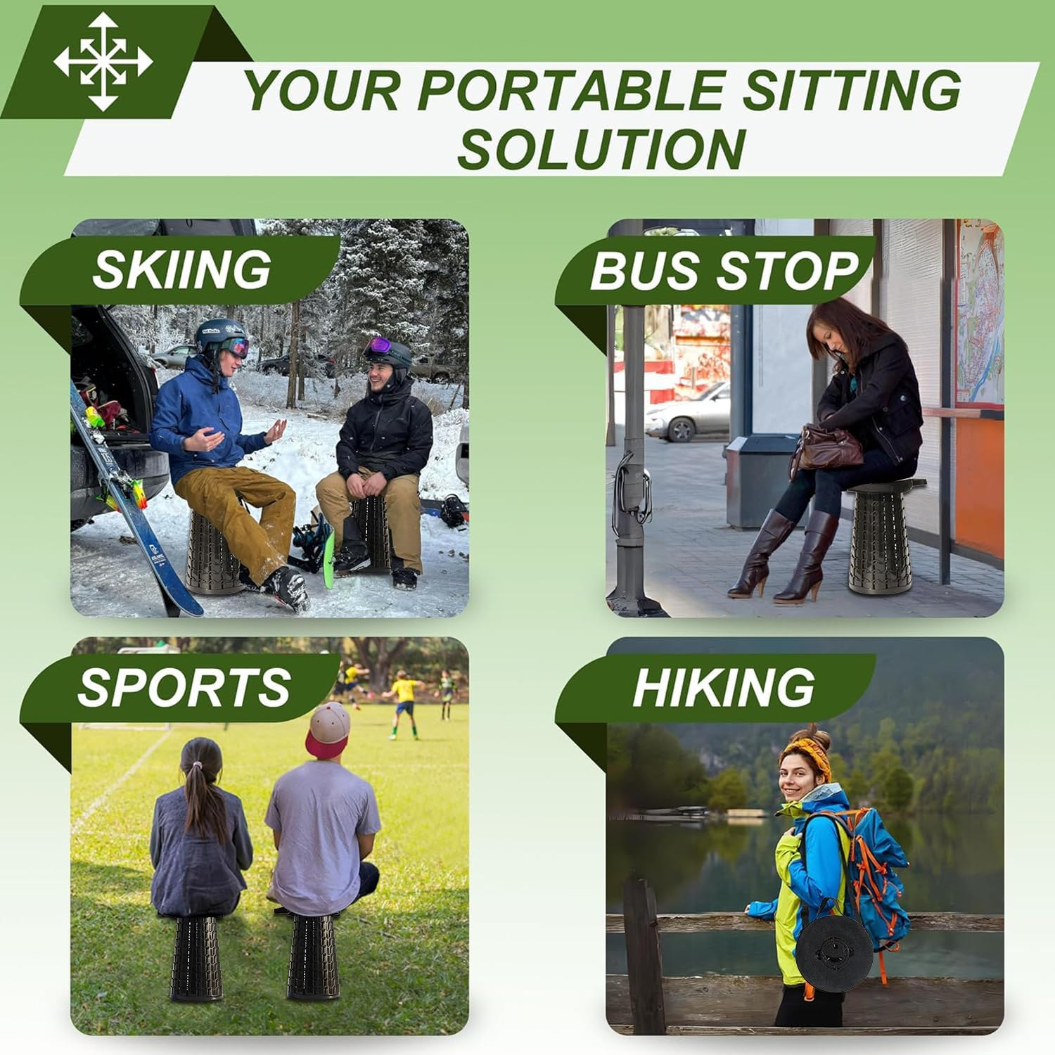 ALEVMOOM Upgraded XXL Collapsilbe Stool with Cushion,More Sturdy and Height 50Cm,D30Cm,Portable and Lightweight Adjustable Telescoping Stool for Camping Hiking BBQ Max Loading 1000Ibs - Green Verdant image number 5