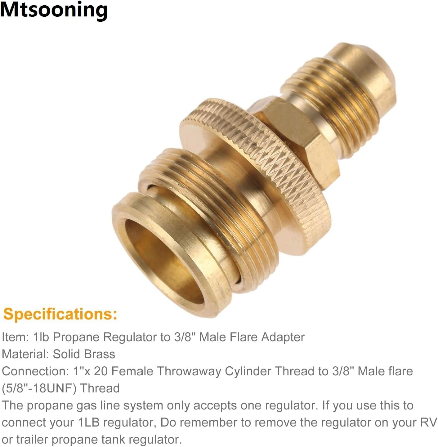 Mtsooning 1Lb Propane Tank Canister Regulator Adapter Connection to 3/8&rdquo; Male Flare (5/8"-18UNF) Thread, Portable Camping Grill Stove Parts for Heaters, Burner, Fire Pit image number 1