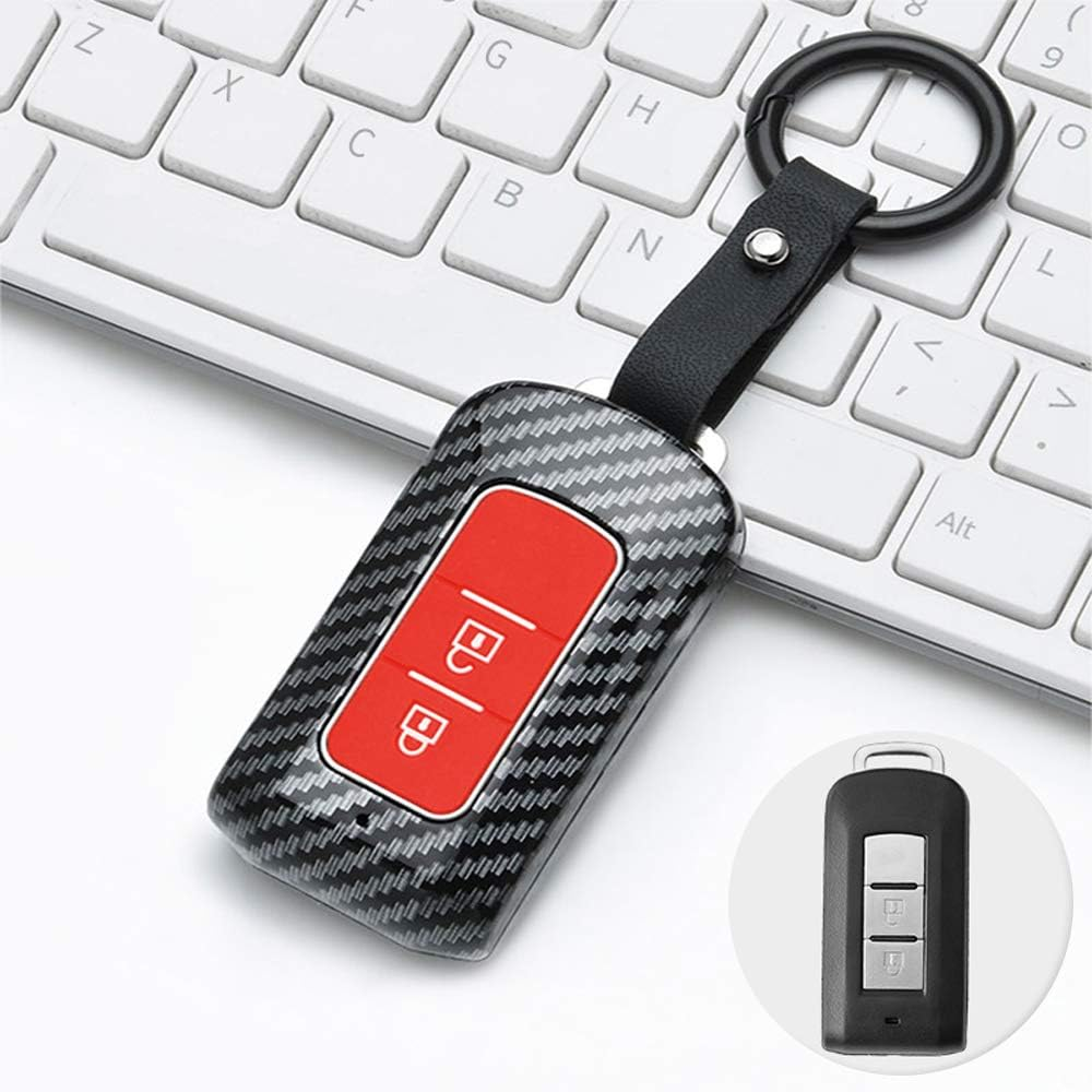 Ontto ABS Car Key Fob Cover Keyring for Mitsubishi ASX Outlander L200 Eclipse Lancer 10 Pajero Sport Accessories Remote Key Shell Plastic Silicone Key Case Key Holder Protector 2 Buttons Carbon Black