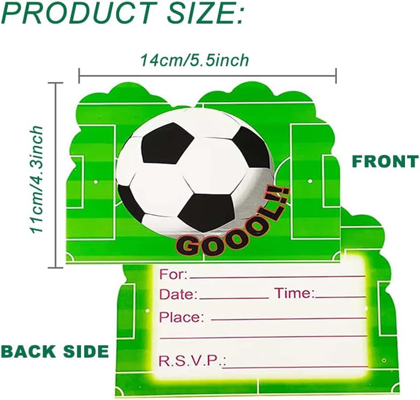 30Pcs Soccer Birthday Party Invitations, Sports Themed Party Invitation Cards, Soccer Theme Party Decorations Supplies, Birthday Football Theme Party Blank Invitations for Kids or Adults image number 6