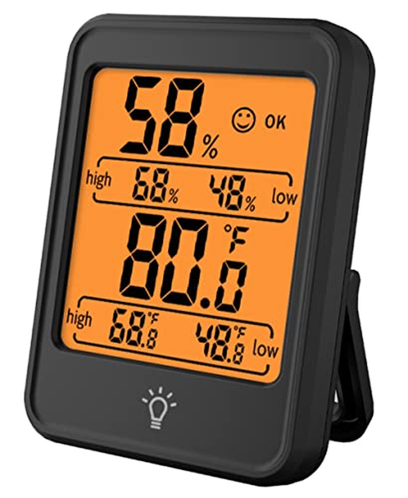 Indoor Hygrometer Digital Thermometer MC41, Black, Backlight（No Batteries in Pack）