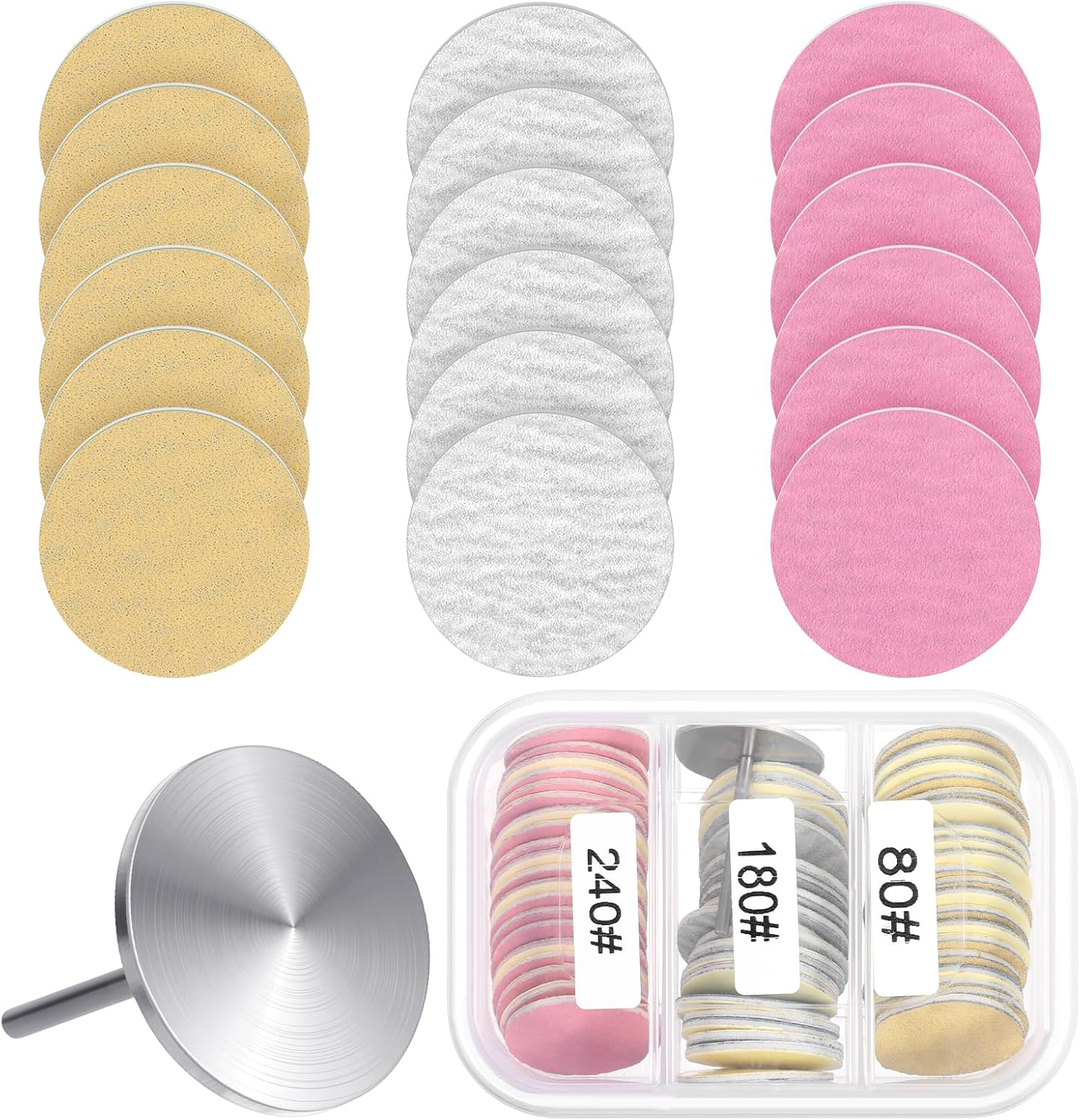 60-Piece Sanding Disc, Pedicure Set, 80/180/240 Grit Replacement Sandpaper Foot, 25 Mm Nail Sanding Discs with Metal Nail Drills, for Electric Foot Files/Callus Remover or Polishing Work image number 3