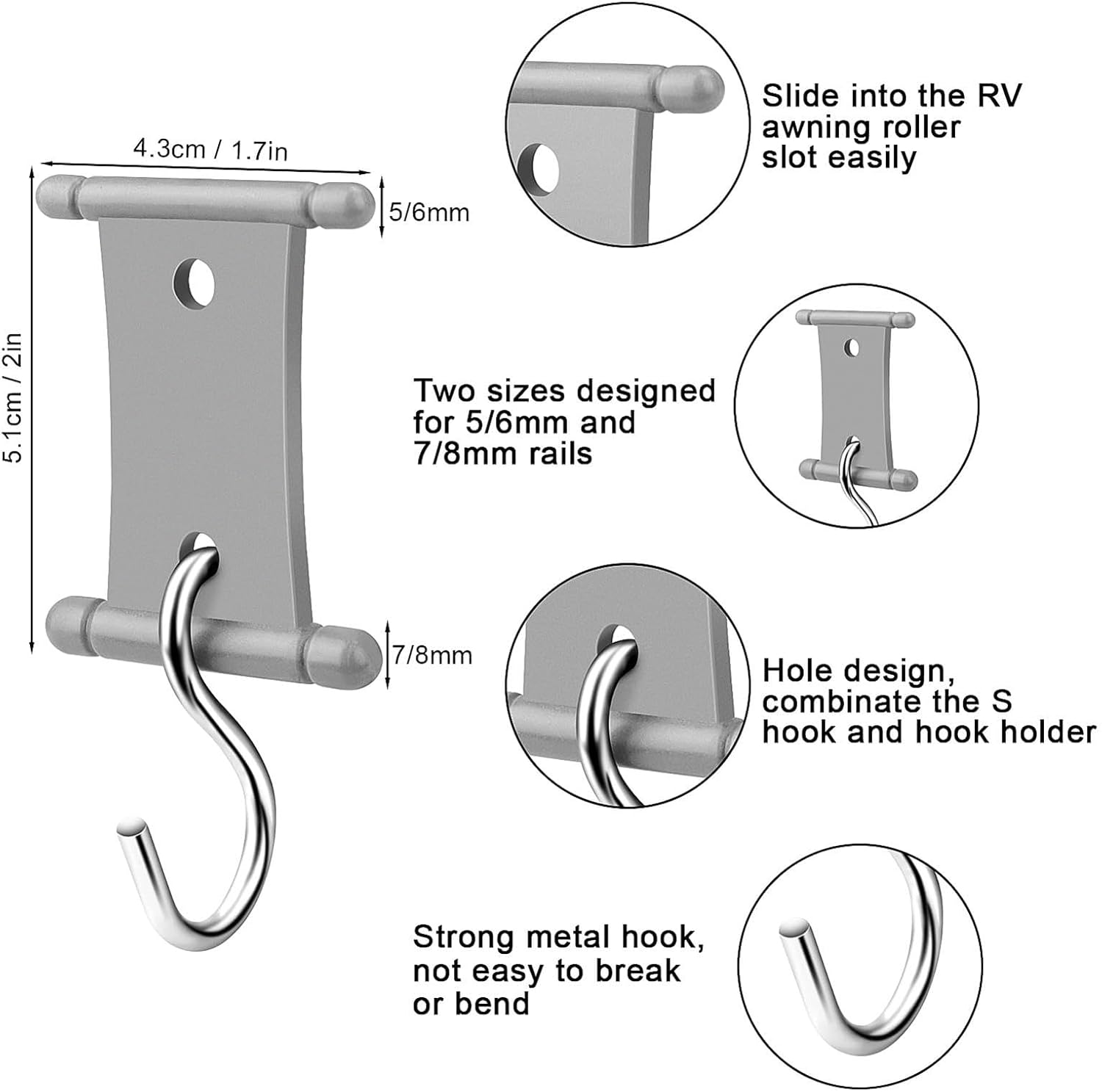 16, Metal Awning Hooks Set, Awning Hanger S Hooks, Camping Tent Awning Hooks, Heavy Duty Camping Light Hangers Awning Accessory Hooks for Rv Canopy, Camping Tents image number 5