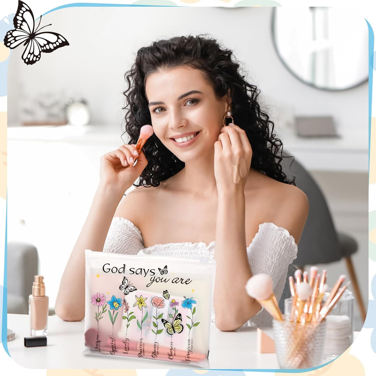 Wesiti 50 Pcs Rainbow Cosmetic Bag Inspirational Gifts Motivational Quotes Makeup Bag Bulk Waterproof Zippered Pouch for Women Girl Teacher Christmas Gift, Multicolor, God Says You Are image number 1