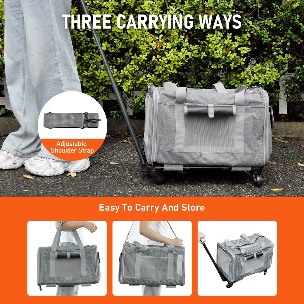 Pet Rolling Travel Carrier Pet Rolling Luggage Trolley Case for Pet up to 7.5Kg with Handle Four Wheels Shoulder Strap and Pet Cushion for Cat Dog Grey image number 1