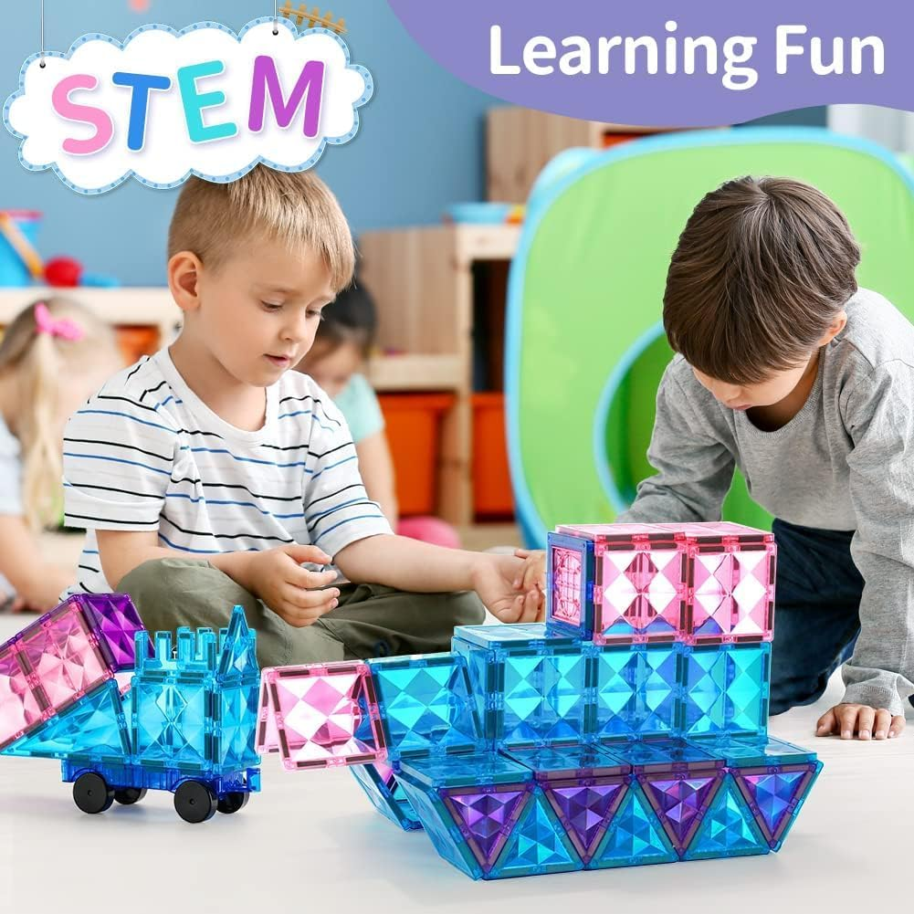 Magnetic Tiles Kids Toys for 3 4 5 6 7 8+ Year Old Boys Girls Frozen Toys Castle Princess Magnetic Building Blocks Educational Toddler Gifts Age 2-4 5 6-8 Year Old Girl Boy Birthday image number 5