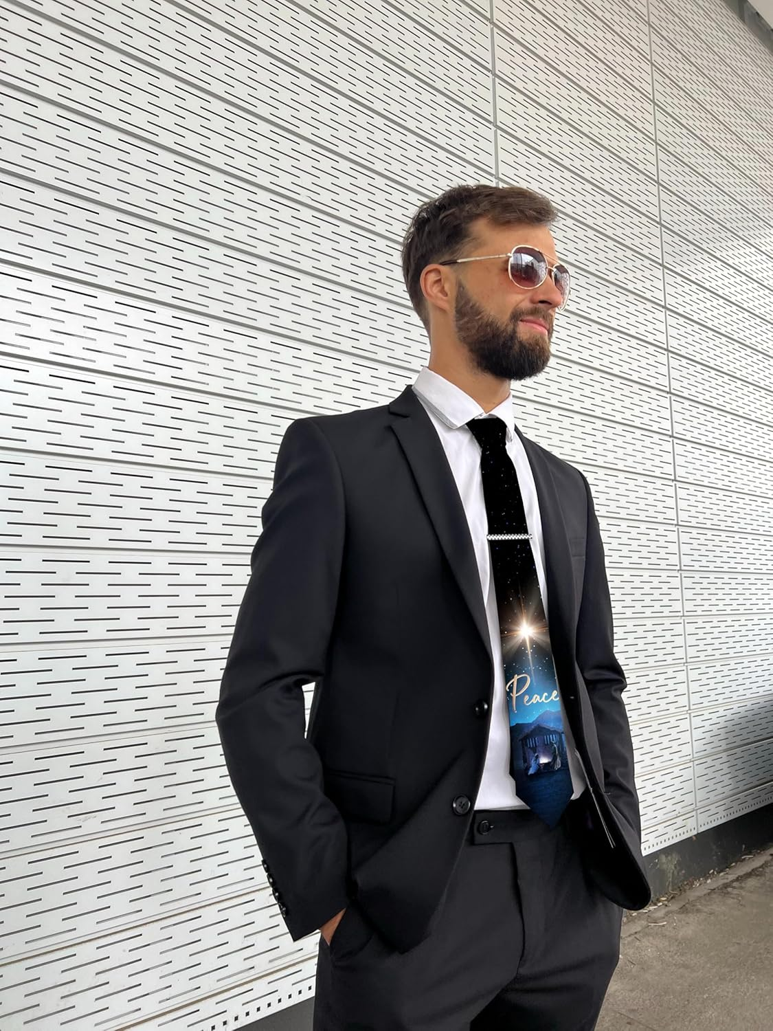 Three Rooker Nativity Ties Mens Christmas Neckties Holiday Tie Religious Ties for Men, Black, One Size image number 3