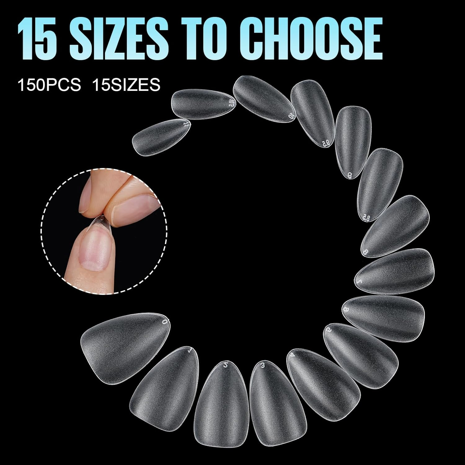 TOMICCA Short Almond Matte Nail Tips & Nail Glue Kit, 150 Pcs Full Coverage Soft Gel Nail Tips, No File, 8Ml Nail Gel Glue Soak off UV Lamp, Nail Tip Glue Set for Quick Nail Extension, Nail Salon - Short Almond image number 4