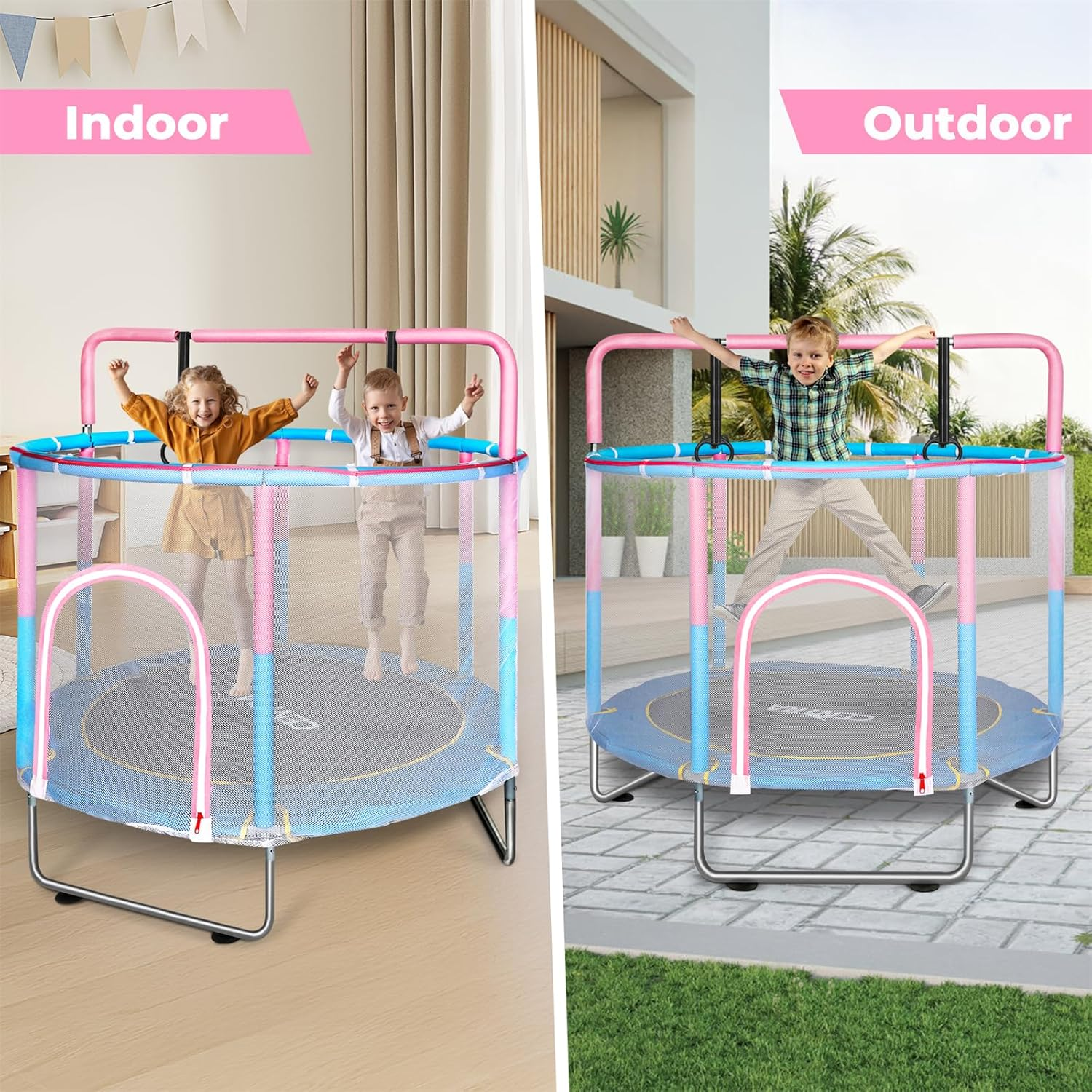 Centra 55'' Trampoline for Kids, Toddler Trampoline Indoor/Outdoor, Mini Toddler Trampoline with Enclosure Net, No-Gap Safe Design, Recreational Trampolines, Gifts for Boys and Girls, 3 Years+ image number 5