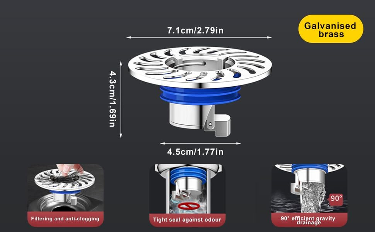 Qruilantu Odor Proof Floor Drain，Shower Floor Drain Backflow Preventer，One Way Drain Valve，Brass Drain Filter，Prevent Backflow, Prevent Anti-Odor Dispersion in Bathroom and Kitchen（Galvanized） image number 2