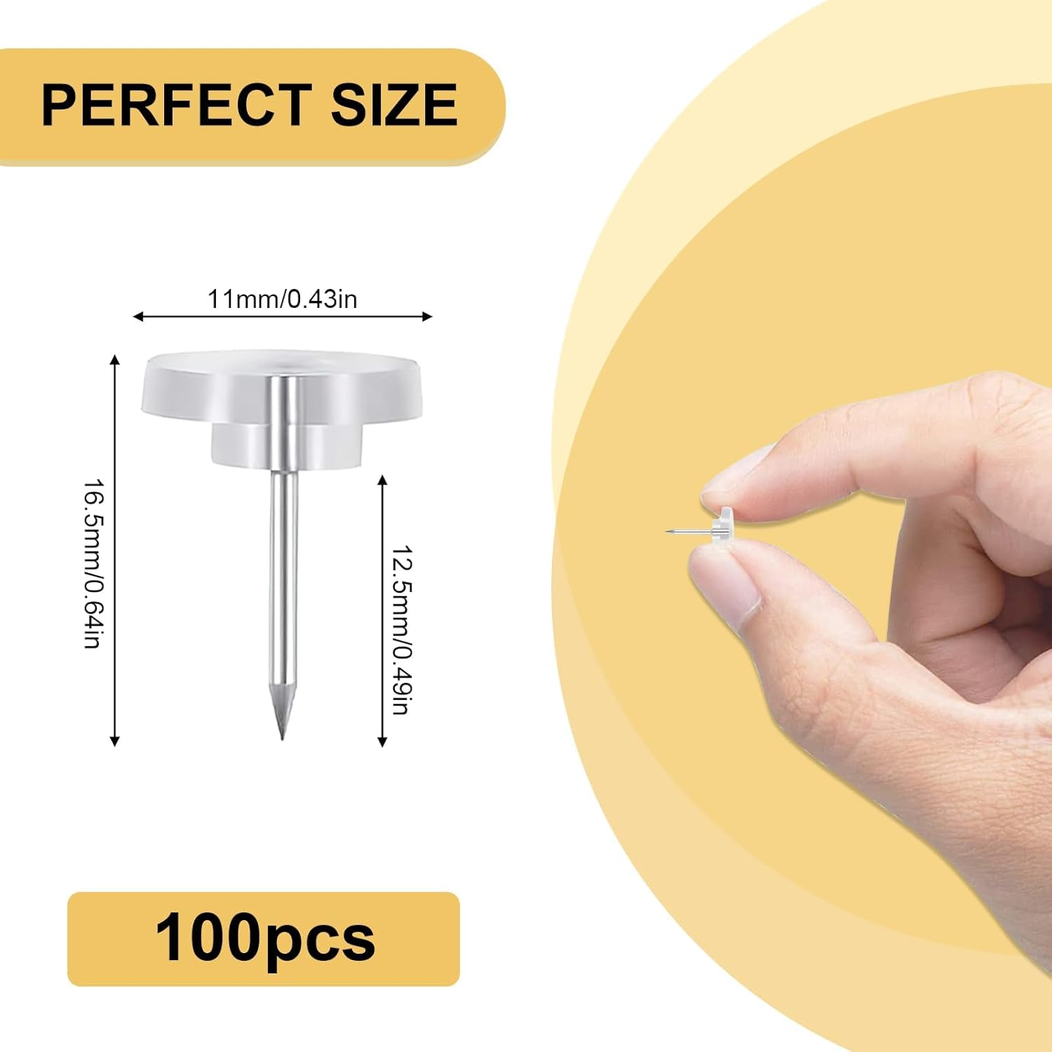 Push Pins, 100 Pcs Plastic Pushpins Thumb, Clear Thumbtacks for Cork Board, Wall Hanging, Bulletin Board, Maps. image number 6