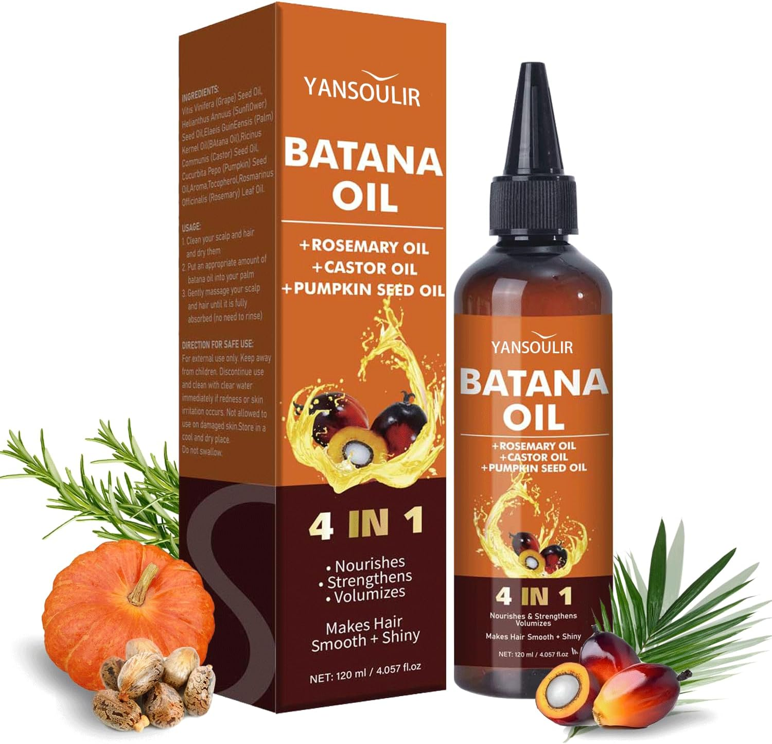 Batana Oil YANSOULIR 4-In-1 Scalp Serum & Hair Care Essence - Natural Ingredients to Nourish, Strengthen Roots, Enhance Volume, and Deliver Silky Shine image number 6