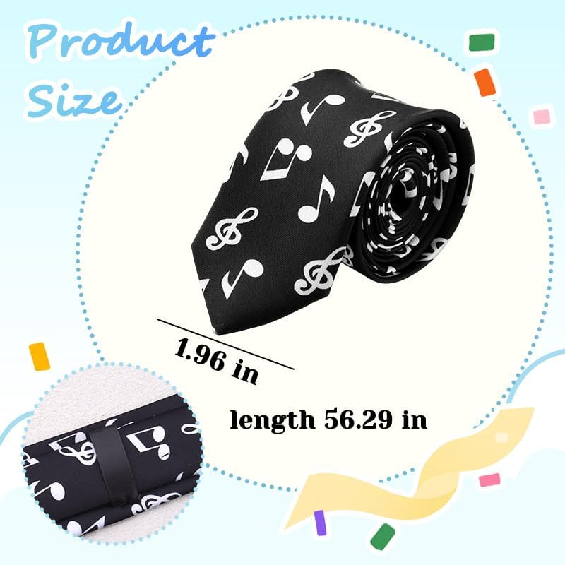 Music Note Necktie for Suit Shirt Accessories Musicians Neckties Music Lovers Birthday Gifts for Men Business Wedding Party Fashion Black Musical Note Neck Ties image number 5