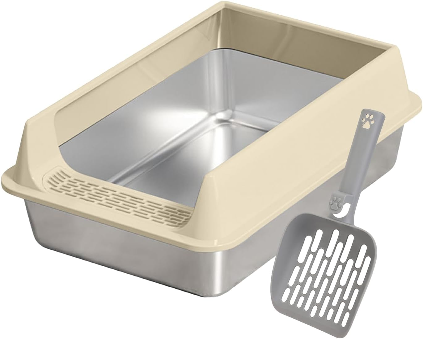 Lmyit Cat Litter Box - Stainless Steel Kitten Litter Box Splash-Proof with Scoop,Non-Stick Pet Accessories for Large Medium Small Cat Apartment Garden Balcony Terrace