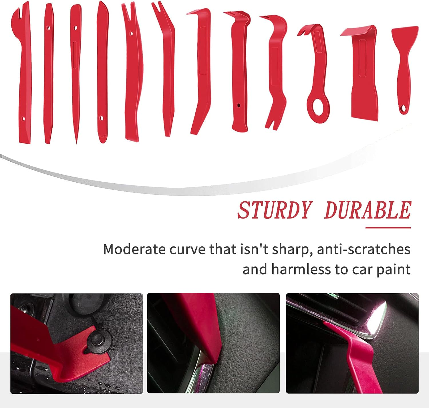 Trim Removal Tool Kit, Wetado 203 Pcs Fastener Remover Door Clip Remover, Car Panel Door Removal Tool Set, Auto Clip Plier Stereo Removal Tool, Auto Push Pin Bumper Retainer Clip with Storage Bag -Red image number 3