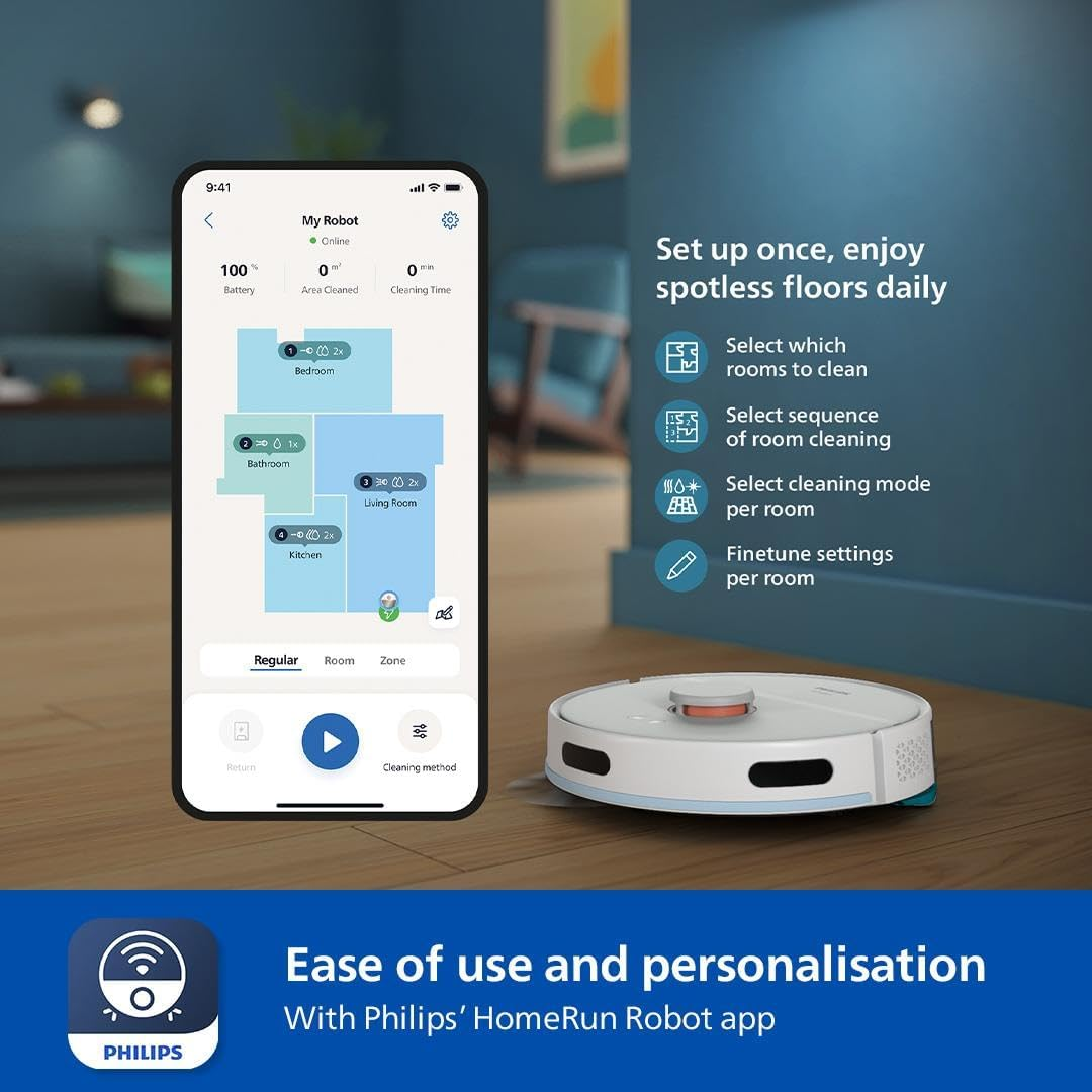 Philips Homerun 2000 Series: 2-In-1 Robot Vacuum and Mop with 2700 Pa Suction & 130 Min Runtime, Laser Navigation, Carpet Boost, App-Controlled, White (XU2000/20) image number 1