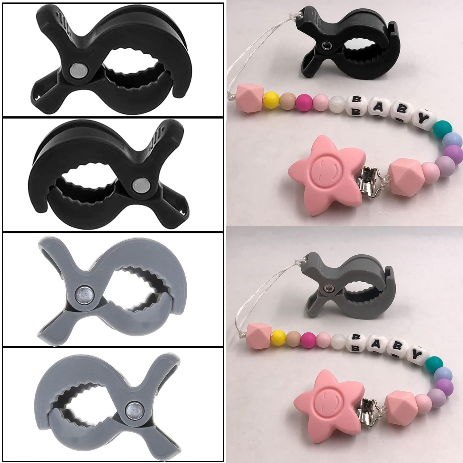 WADY Stroller Pegs to Hook Muslin Sun Shade to Canopy, 6 PCS Car Seat Cover Clips, Nursing Cover, Pram Toy Holder, Plastic Universal Clip, Blanket Clamp, Stroller Clips Buggy Accessory (Black) image number 4