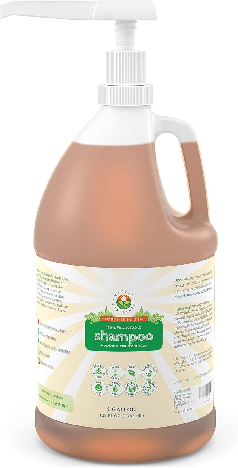 Soapberry Organic Shampoo for Sensitive Itchy Dry Scalp (1 Gallon with Pump) - Probiotic Sulfate Free Shampoo - Raw & Wild Plants for Eczema Psoriasis & Dandruff - Hypoallergenic & Ph Balanced image number 1