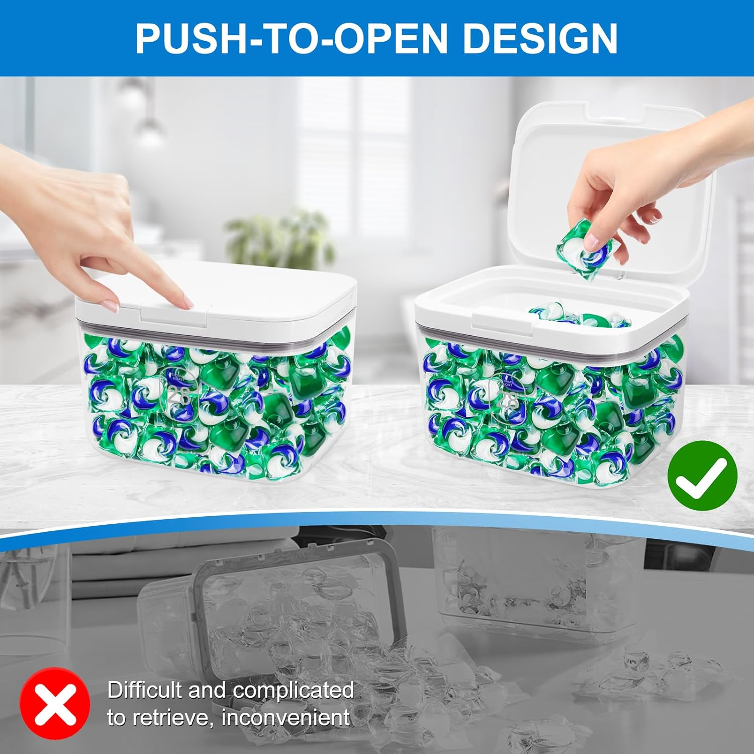 Cheuryae 2.8L Laundry Detergent Storage,Laundry Pods Storage Container with Measuring Cup,Large Capacity Storage Organizer for Bath Bombs, Scent Booster, Kitchen Food Storage Container (1) image number 1