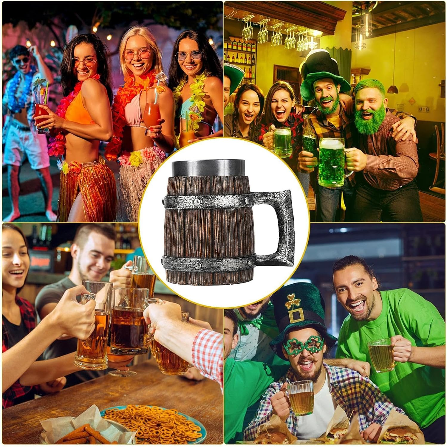 Pirate Stein Beer Stein Beer Mug Funny Large Creative Stainless Steel Large Capacity Bar Mug Vintage Tankard Large Beer Mug 600Ml Wood Stainless Steel Barrel Beer Mug Barrel Beer Mug Coffee Cup Liquor image number 6