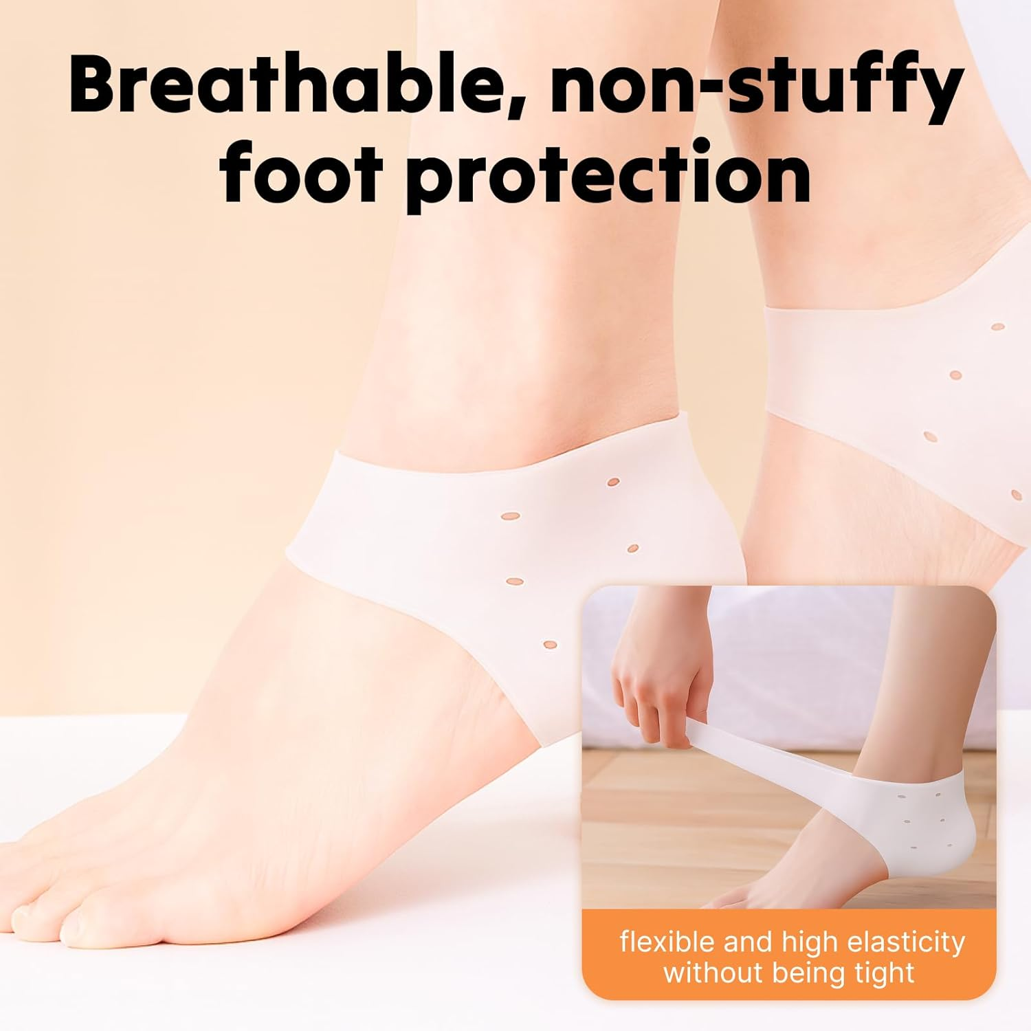 Gel Heel Protectors (2 Pairs), Silicone Gel Inserts for Men and Women, Moisturizing Relief for Blisters, Cracked Feet, Plantar Fasciitis, and Heel Spurs, Soft Cushioning Support for All Arch Types image number 5