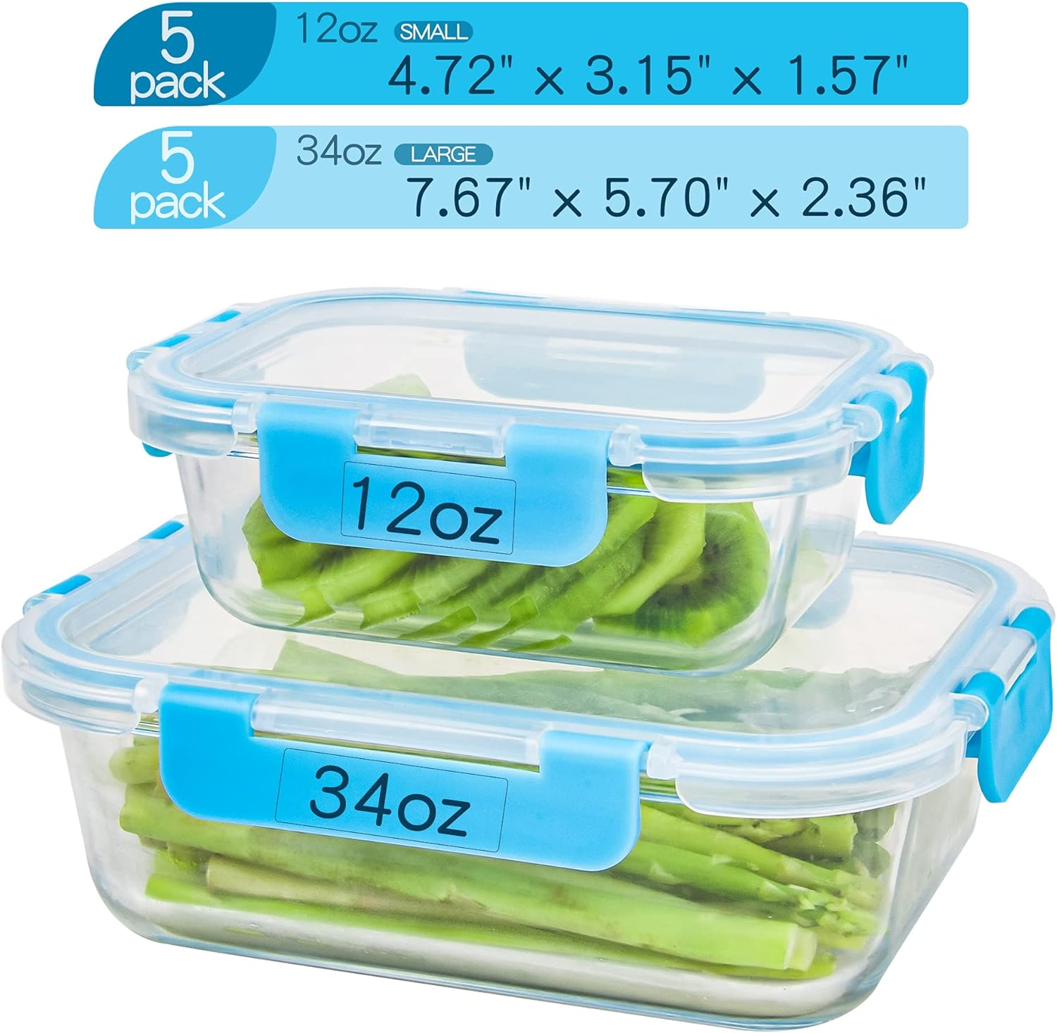 10 Pack Glass Food Storage Containers with Lids Airtight Glass Meal Prep Containers, Stackable & Leak-Proof image number 3