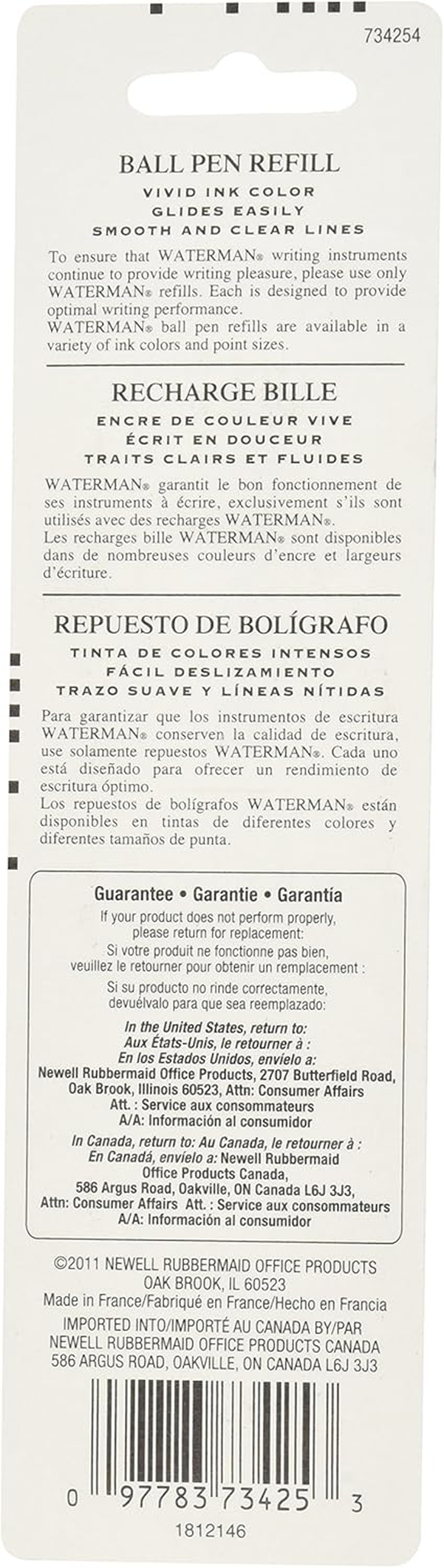 Waterman Ballpoint Refill for Ballpoint Pens, Fine Point, Black Ink (734254)