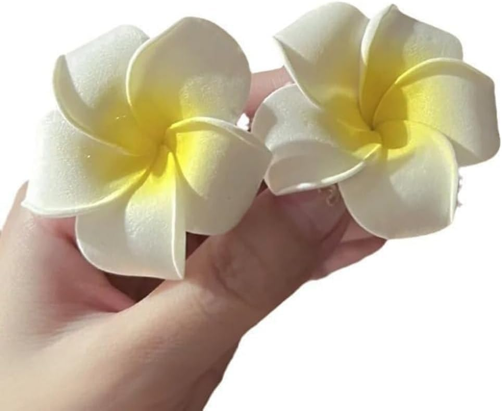 4 Pcs Hawaiian Frangipani Plumeria Foam Head Flower Party Beach Hair Clip,Hair Clips, 7Cm Clips and Barrettes, Hair Styling Accessories (White,Pink) image number 1