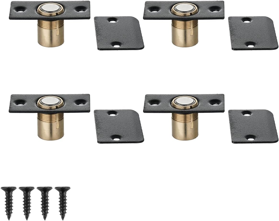 JQK Closet Door Ball Catch Hardware, Stainless Steel Catch Adjustable with Strike Plate, Black Finish 2 Pack, HBC100-BK-P2