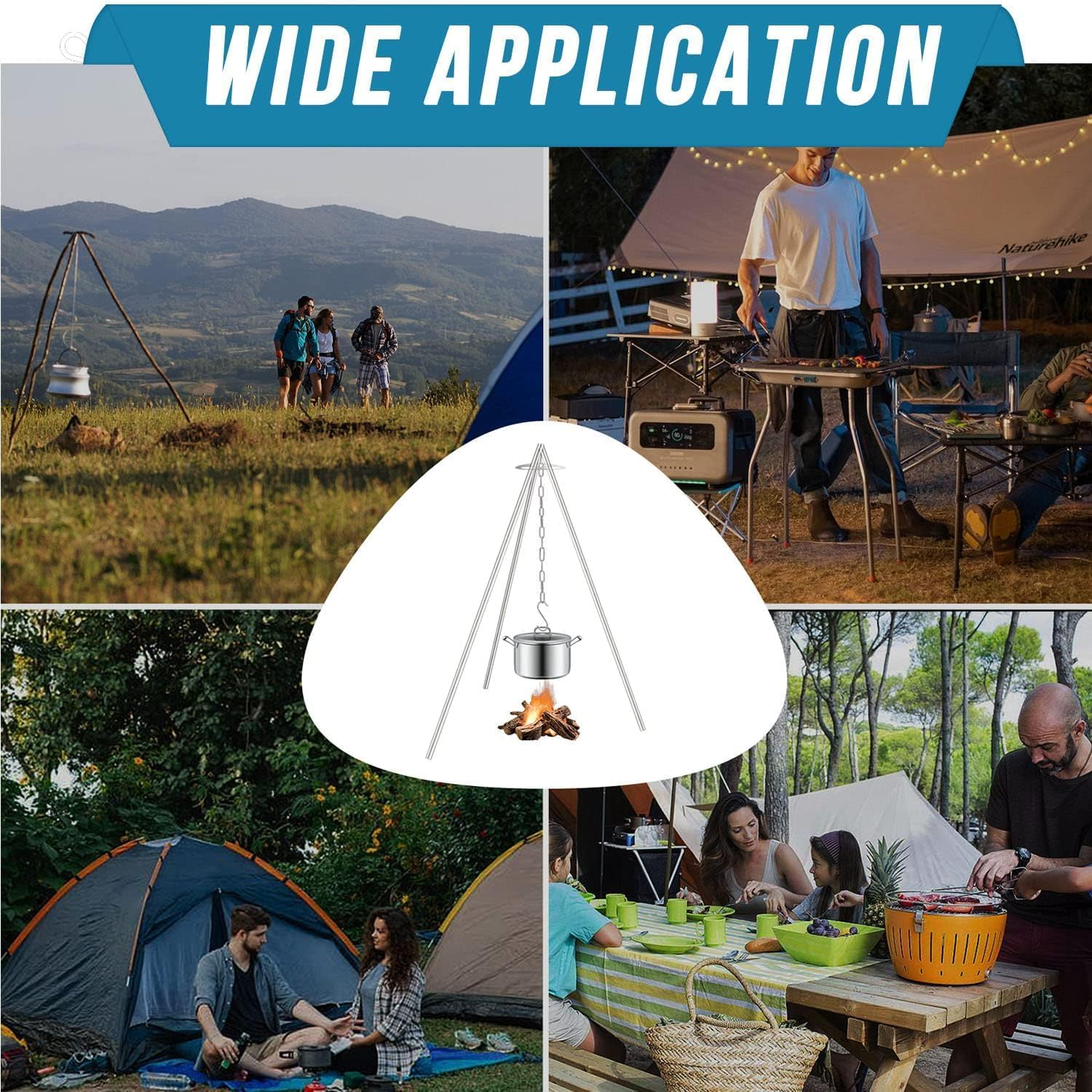 Camping Tripod for Cooking, Newest Survival Cooking Gear, Stainless Steel Cooking Tripod for Campfire, Campfire Cooking Accessories for Outdoor Cooking, Picnic, Hiking, Camping image number 3