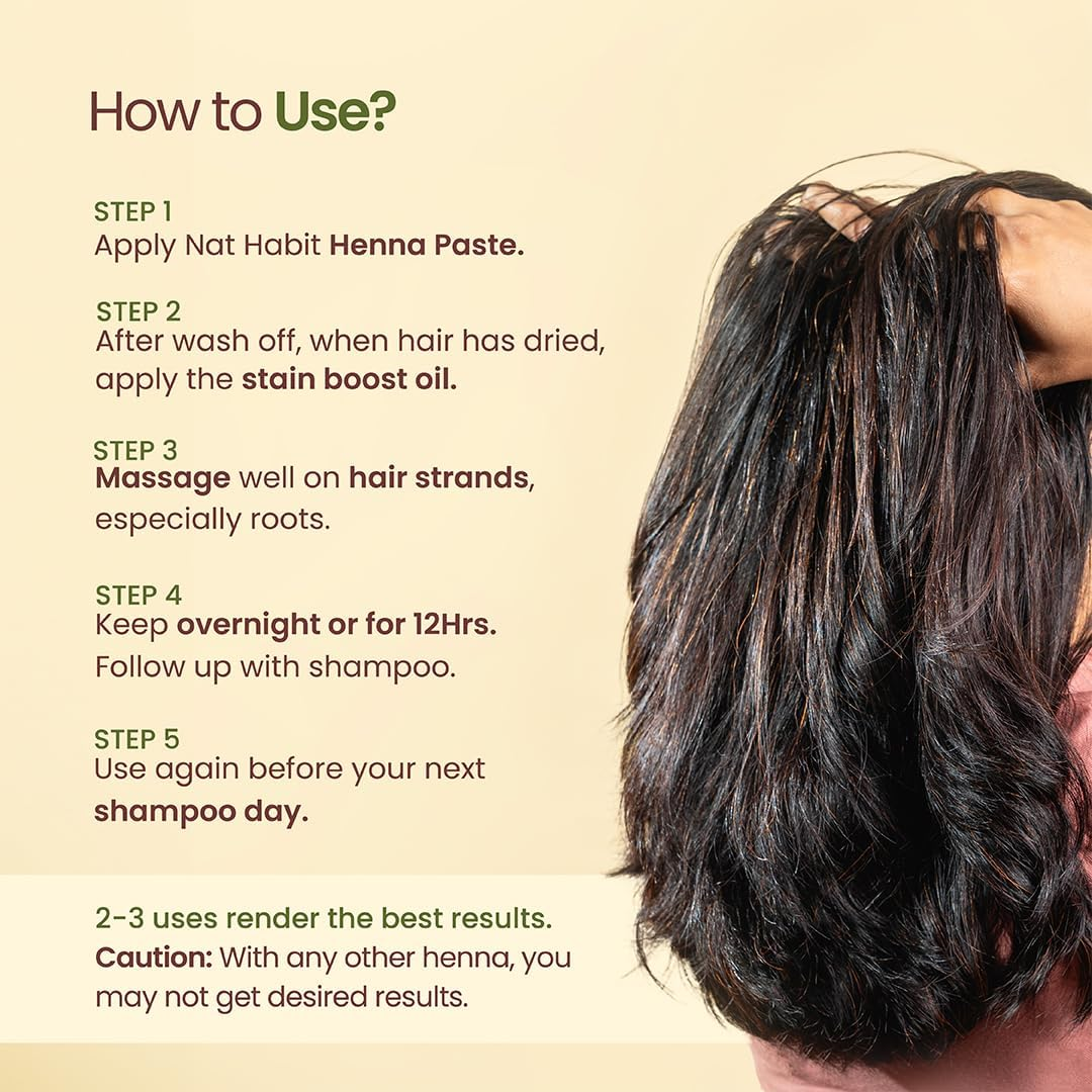 Nat Habit Post Henna Stain Boost Oil for Rapid Stain Darkening, Deep Nourishment Post Henna Application, Relieving Dryness & Leaving Hair Shiny & Dark Brown, 50Ml image number 4