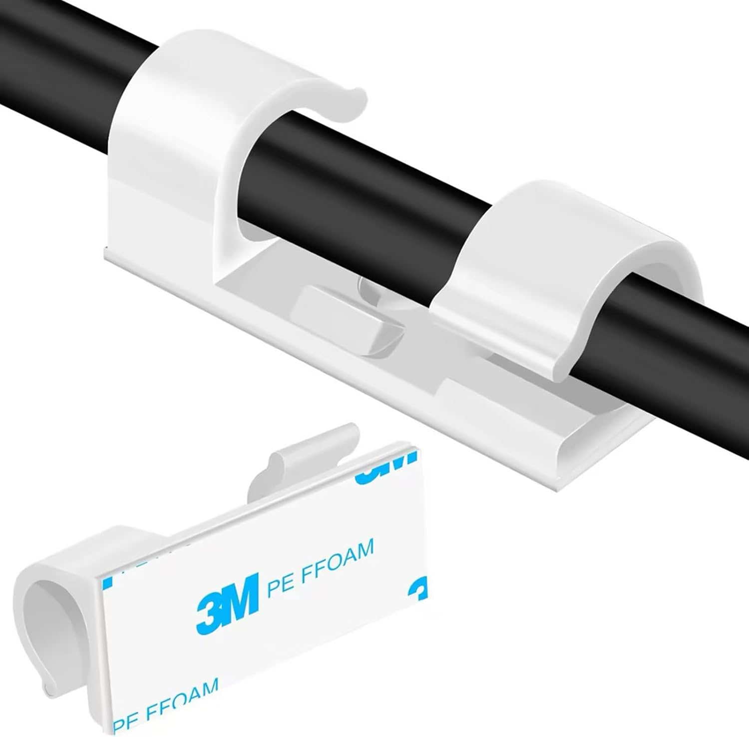 Clearhill 100 Cable Clamps, Wall Wire Brackets, Adhesive Cable Clamps Keep Cables Neat under Desks, Cars, and Computers (White)