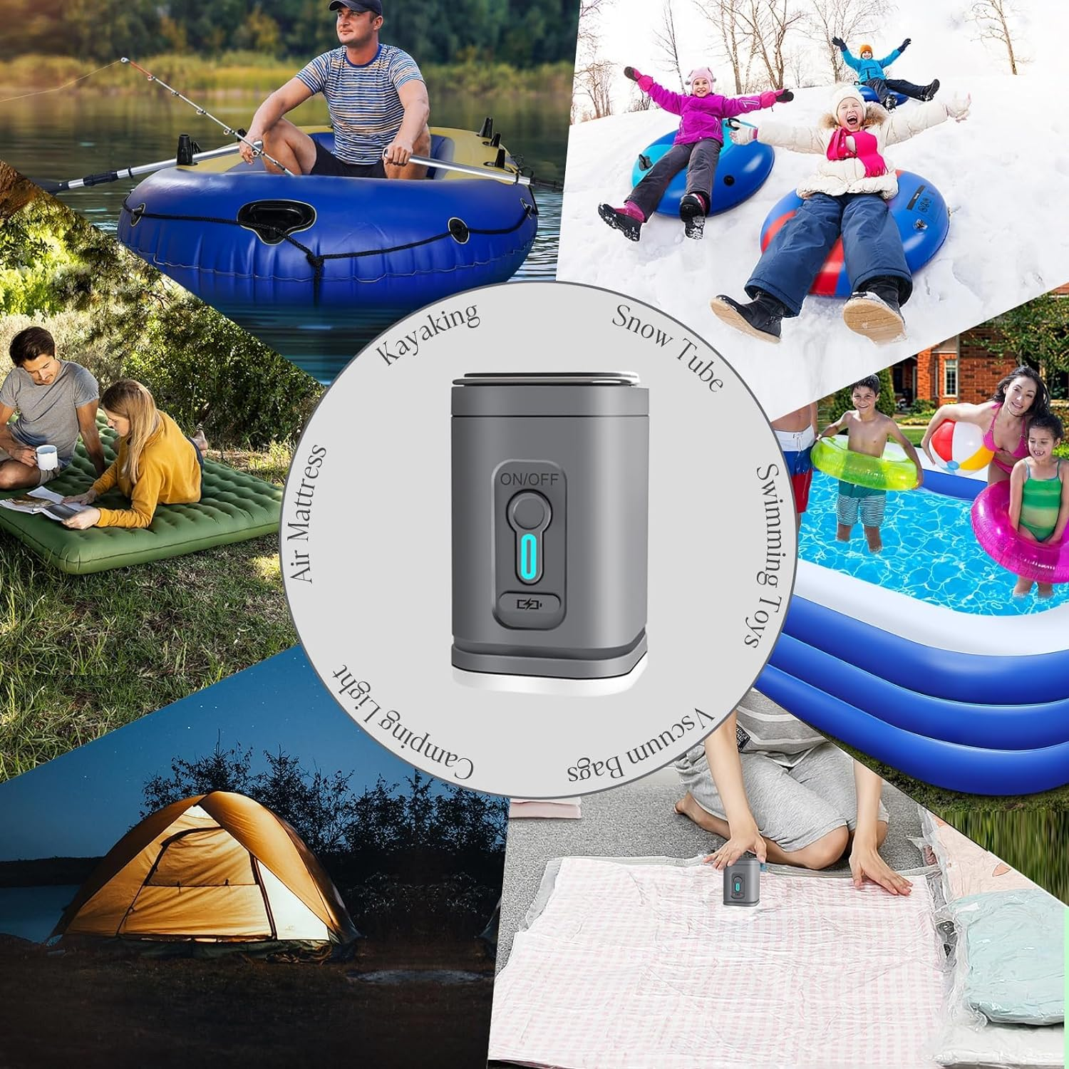 Portable Air Pump ，Ultralight Inflator with Led Light ，Quick Inflate Deflate for Air Mattress, Air Bed, Pool Toys, Floats, Swimming Ring, Vacuum Bags, Inflator image number 2