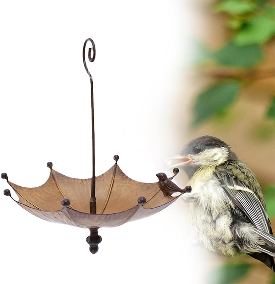 Umbrella Shaped Hanging Bird Feeder,Hummingbird Feeder for Outside,Outdoor Decoration Umbrella Bird Bath Pendant Umbrella Shaped Iron Garden Decoration Bird Garden Feeders,Garden Backyard Decor image number 1
