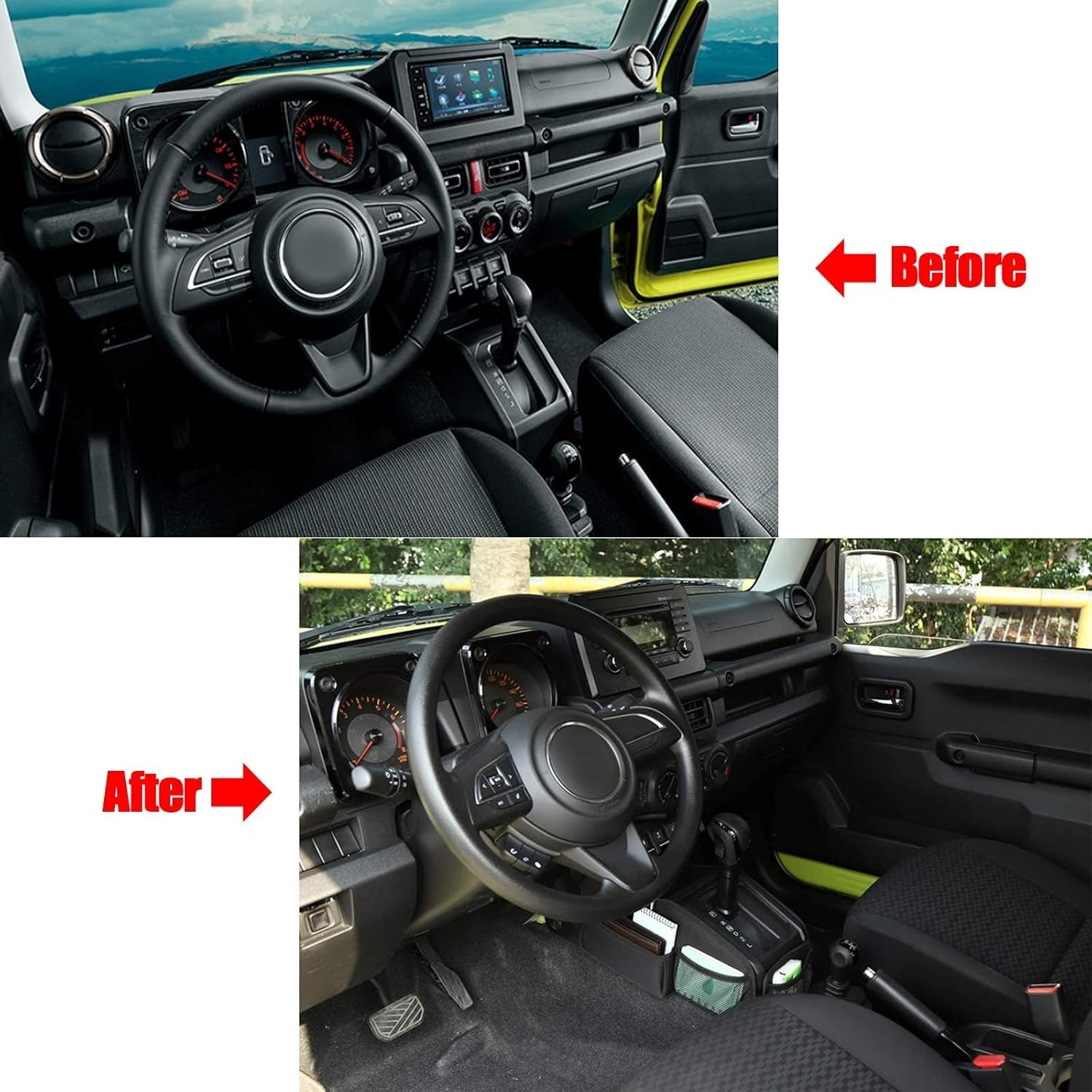 AUTOXBERT Center Console Organizer Bag for 2019-2022 Suzuki Jimny JB43 JB64 JB74 at Models Gear Shift Mesh Storage Pockets image number 1