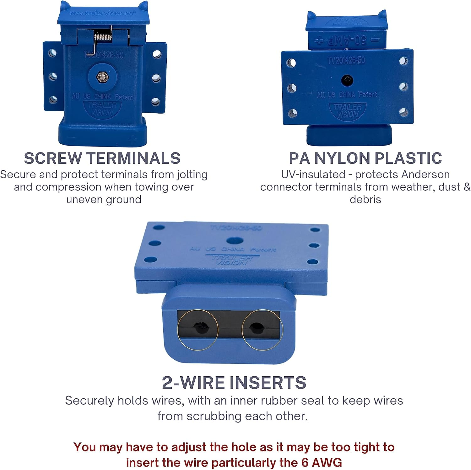 Trailer Vision 50A Anderson Connector Cover - 50Amp Anderson Plug Mounting Kit Assembly with LED Power Indicator - UV Insulated Protection for RV, Trucks, Solar, Marine, Mobile, Industrial (50A Blue) image number 1