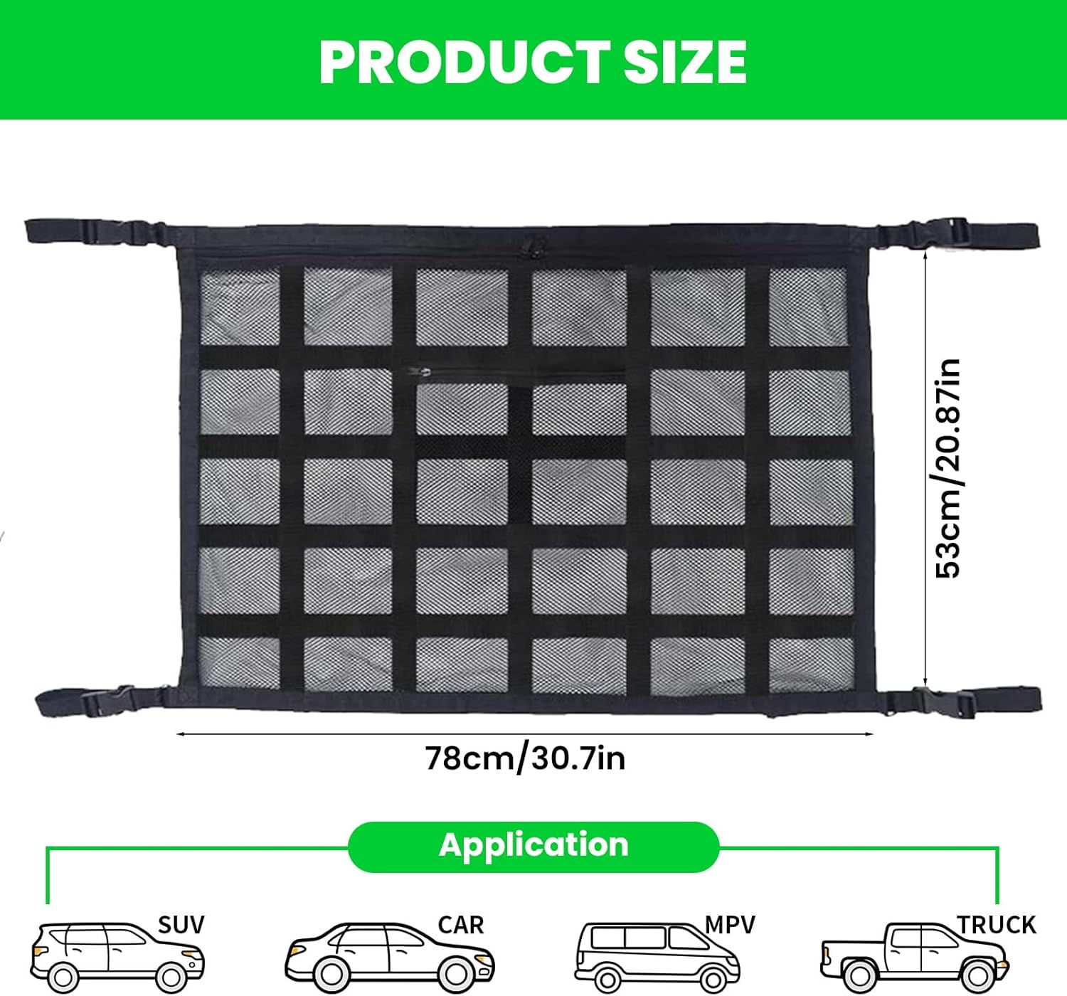 Car Ceiling Cargo Net Pocket, 78 * 53Cm, Adjustable Double-Layer Mesh SUV Roof Organizer, NO Sagging Roof Cargo Net Organizer for SUV, Van Life Accessories image number 2