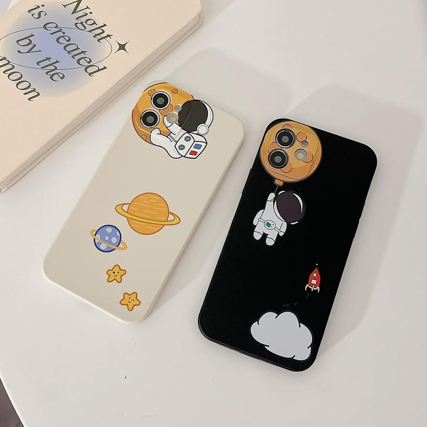 Yonds Queen for Iphone 13 Mini Cute Case, Cartoon Astronaut Space Moon Planet Design Stylish Bumper Cover TPU Rubber Protective Shockproof Fashion Case(Black Moon, Iphone 13 Mini)