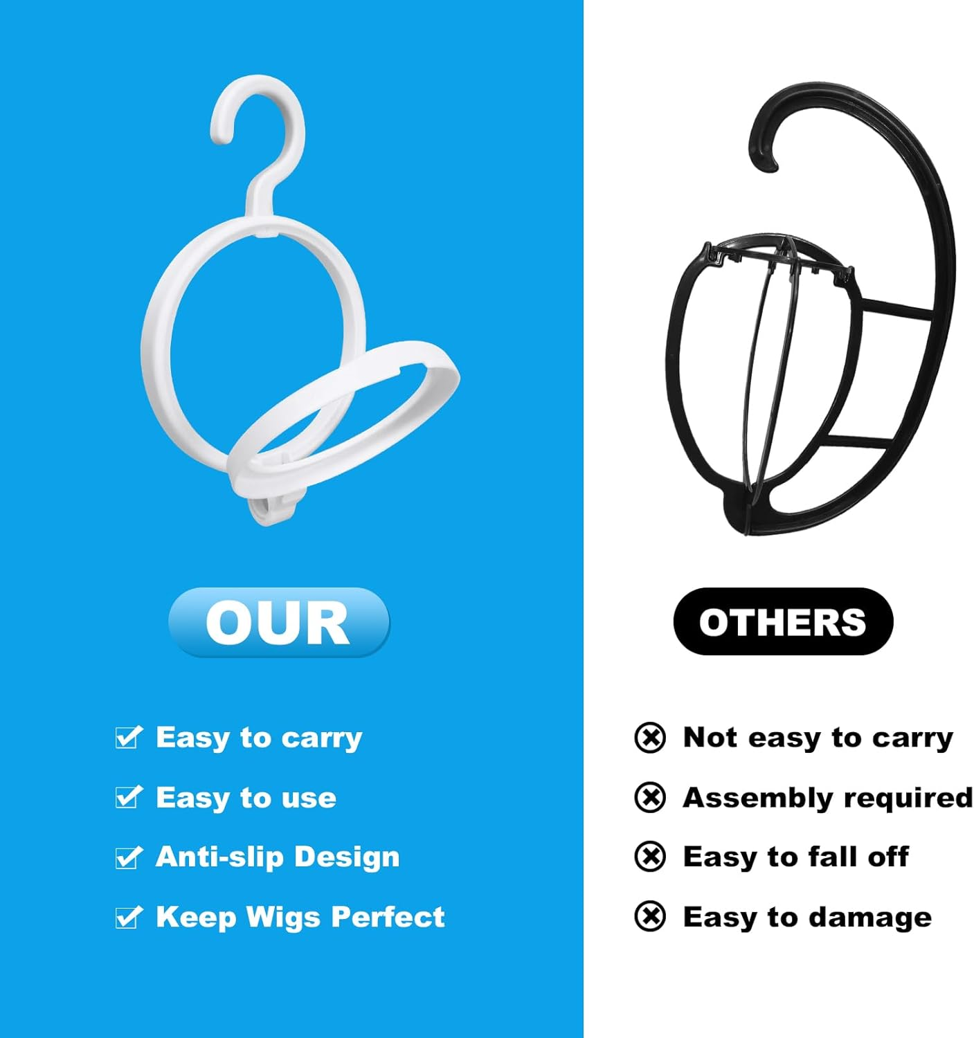 LUOKER 4-In-1 Wig Holder & Stands, Portable Hanger for Multiple Wigs, Stackable, Perfect for Travel & Outdoor Use image number 3