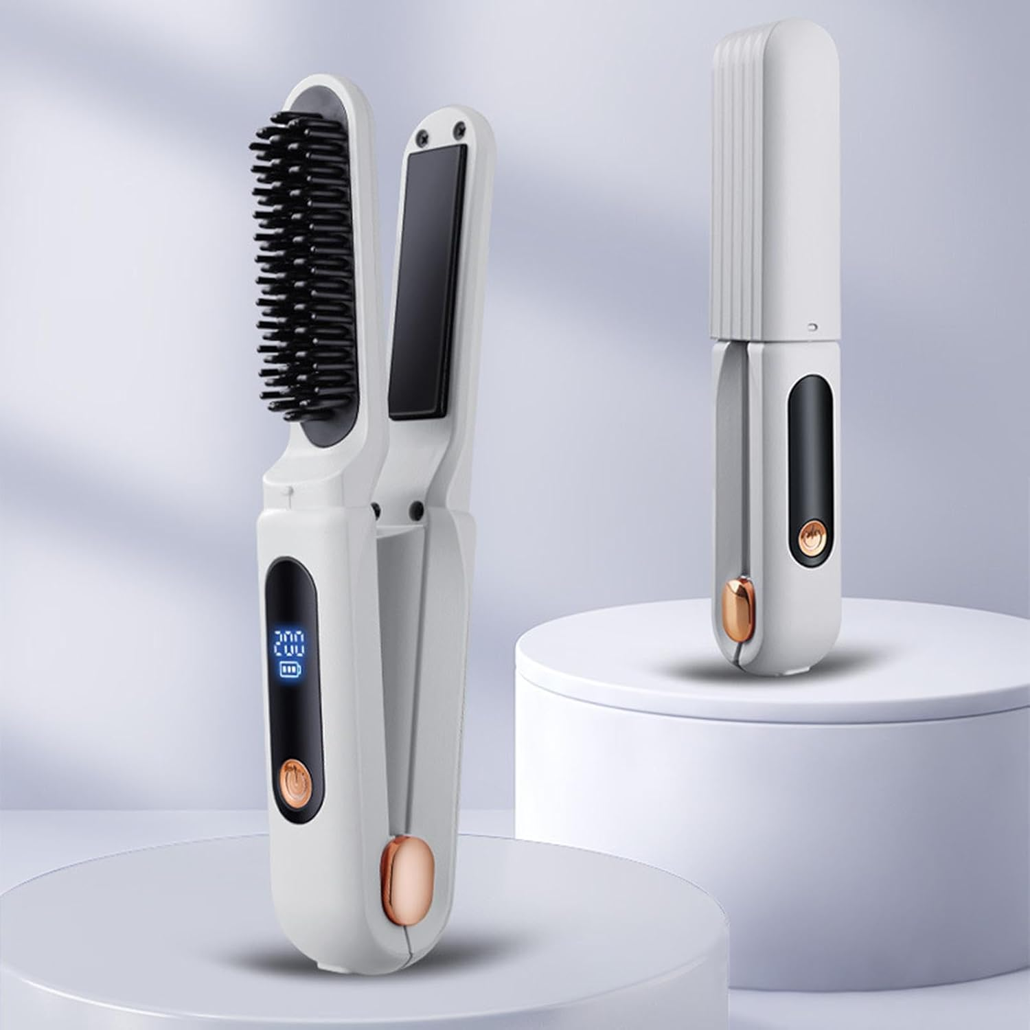 Portable Hair Styling Brush, Function Straightener and Curler, Wireless Hair Straightener, Rechargeable Flat Iron Brush, Negative Ion Hair Smoother, Cordless Curling Iron Brush image number 3